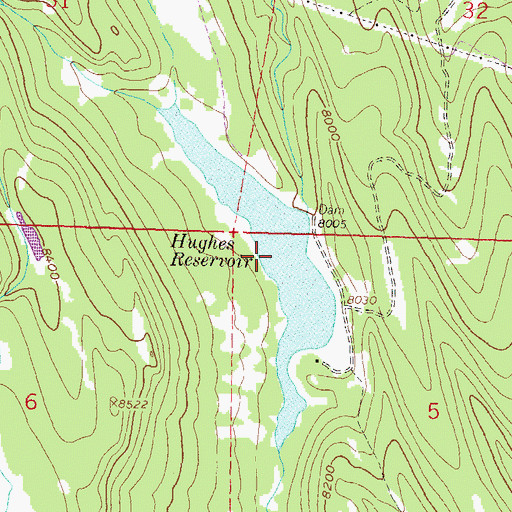 Topographic Map of Hughes Reservoir, CO