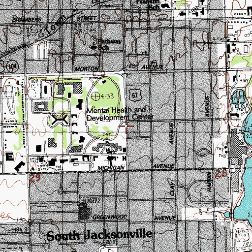 Topographic Map of Jacksonville Developmental Center, IL