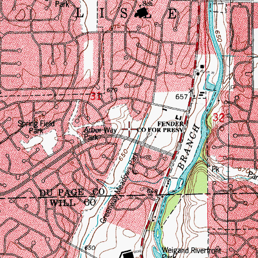 Topographic Map of Arbor Way Park, IL