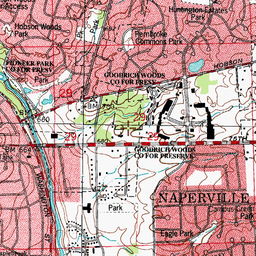 Topographic Map of Goodrich Woods County Forest Preserve, IL
