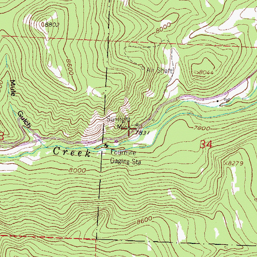 Topographic Map of Sunlight Mine, CO