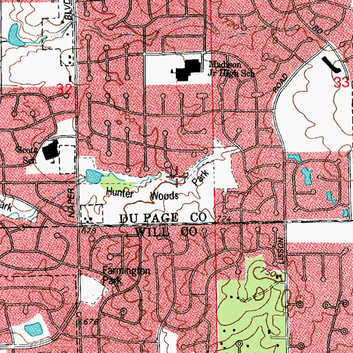 Topographic Map of Hunter Woods Park, IL