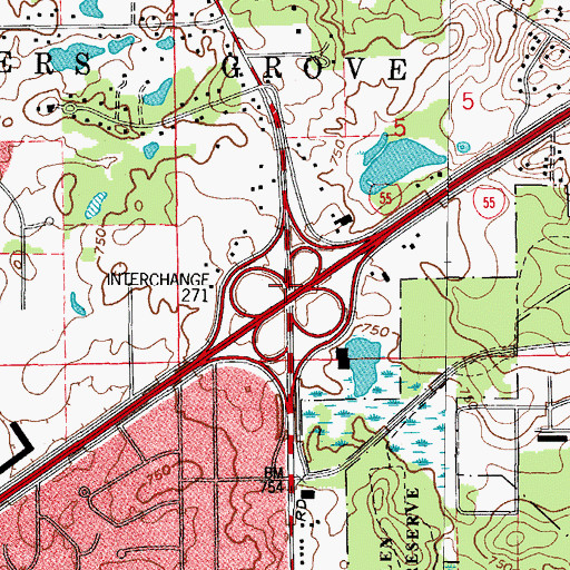Topographic Map of Interchange 271, IL