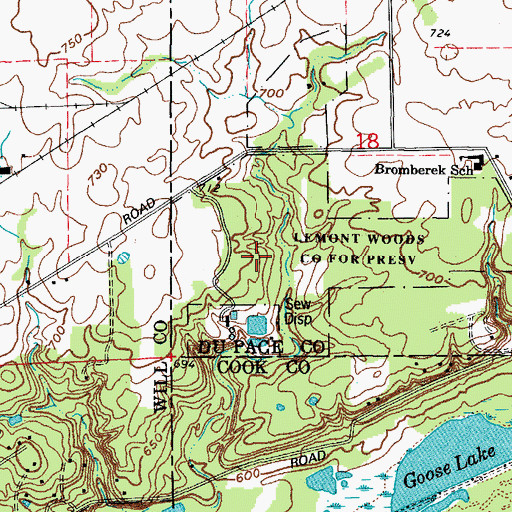 Topographic Map of Lemont Woods County Forest Preserve, IL