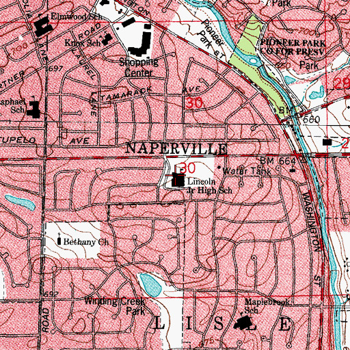 Topographic Map of Lincoln Junior High School, IL