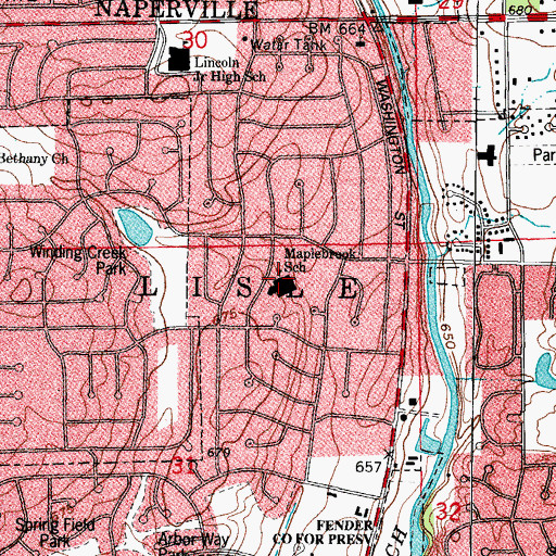 Topographic Map of Maplebrook Elementary School, IL