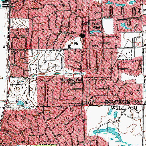 Topographic Map of Mending Wall Park, IL