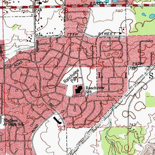 Topographic Map of Ranchview Park, IL
