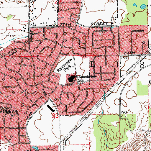 Topographic Map of Ranch View Elementary School, IL