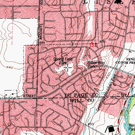 Topographic Map of Spring Field Park, IL