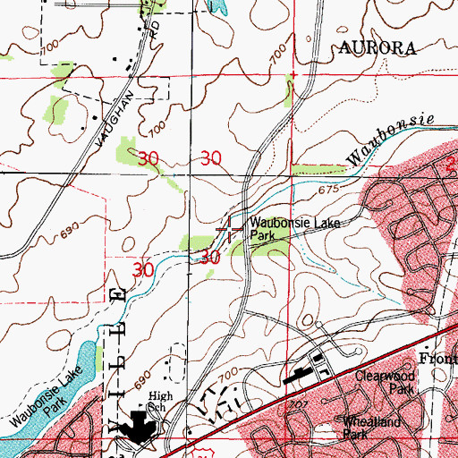 Topographic Map of Waubonsie Lake Park, IL