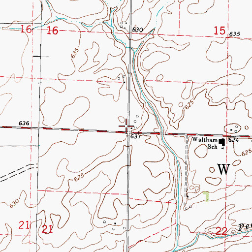 Topographic Map of Waltham Center School (historical), IL