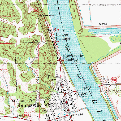 Topographic Map of Kampsville Landing, IL