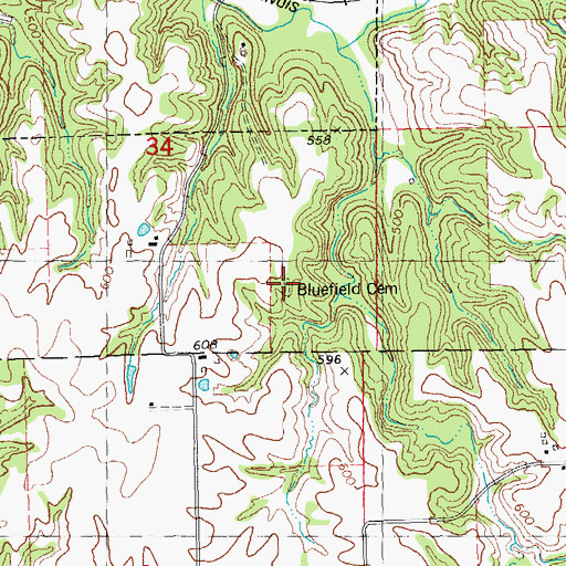 Topographic Map of Bluefield Cemetery, IL