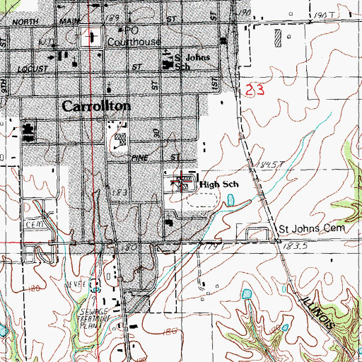 Topographic Map of Carrollton High School, IL