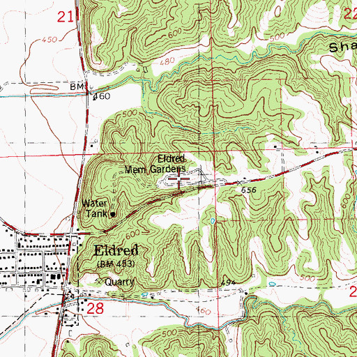 Topographic Map of Eldred Memorial Gardens, IL