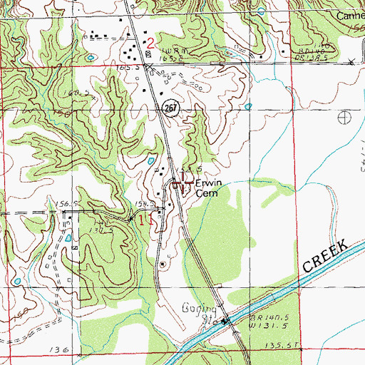Topographic Map of Erwin Cemetery, IL