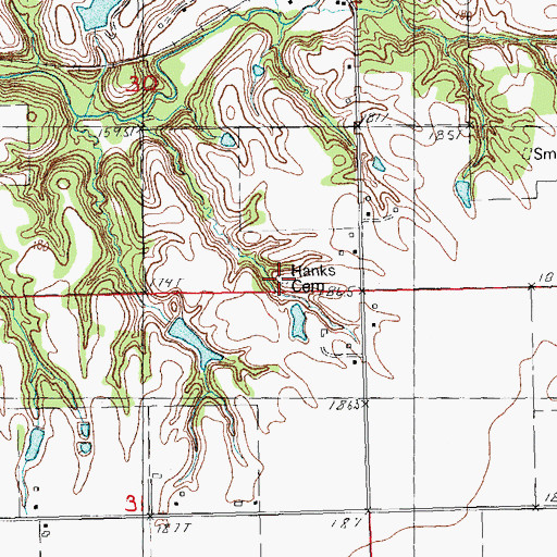 Topographic Map of Hanks Cemetery, IL