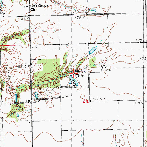 Topographic Map of Hicks Cemetery, IL