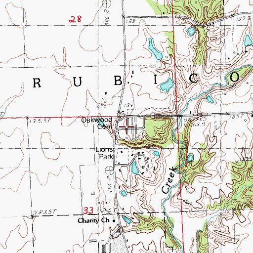 Topographic Map of Oakwood Cemetery, IL