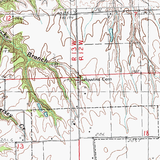 Topographic Map of Rawlins Cemetery, IL