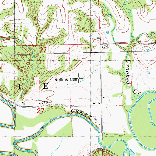 Topographic Map of Rollins Cemetery, IL