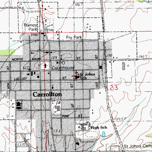 Topographic Map of Saint Johns School, IL