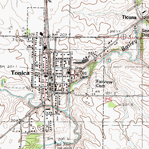 Topographic Map of Old Cedar Point Cemetery, IL