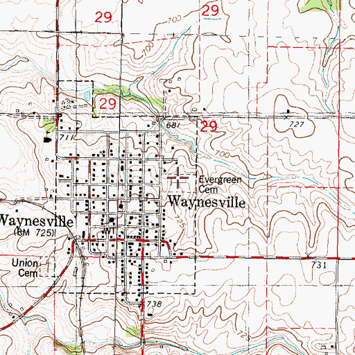 Topographic Map of Evergreen Cemetery, IL
