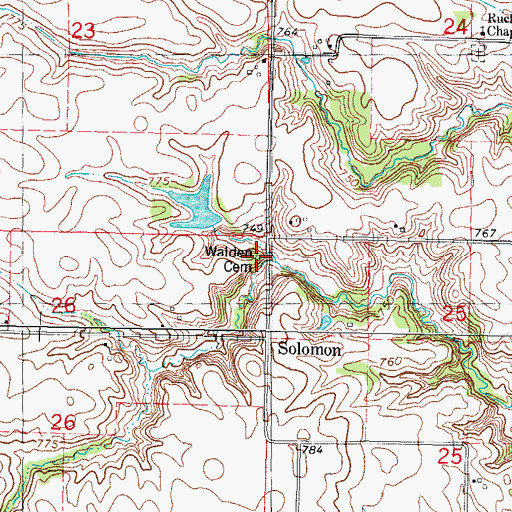 Topographic Map of Walden Cemetery, IL