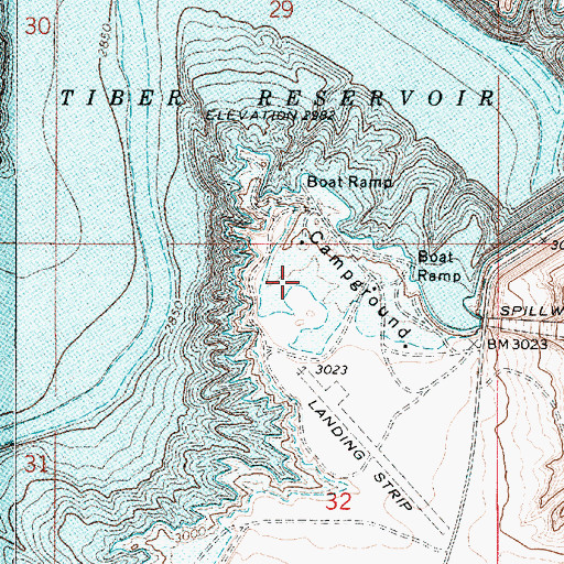 Topographic Map of Tiber Marina Campground, MT