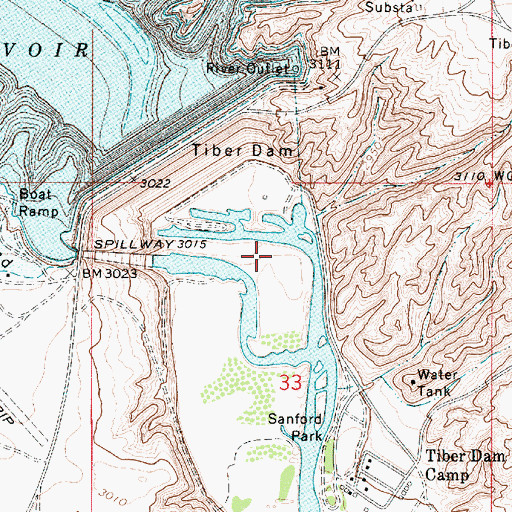 Topographic Map of Island Area Campground, MT