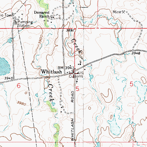Topographic Map of Whitlash Post Office, MT