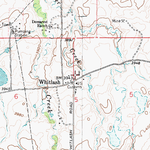 Topographic Map of Whitlash School, MT