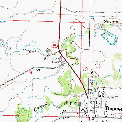 Topographic Map of Dupuyer Historical Marker, MT