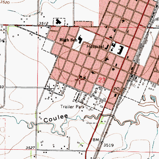 Topographic Map of Pondera Valley Lutheran Church, MT