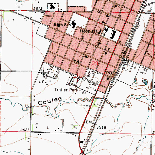 Topographic Map of Pondera Trailer Park, MT