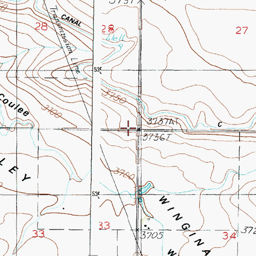 Topographic Map of Wingina (historical), MT