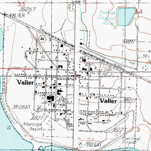 Topographic Map of Valier Post Office, MT