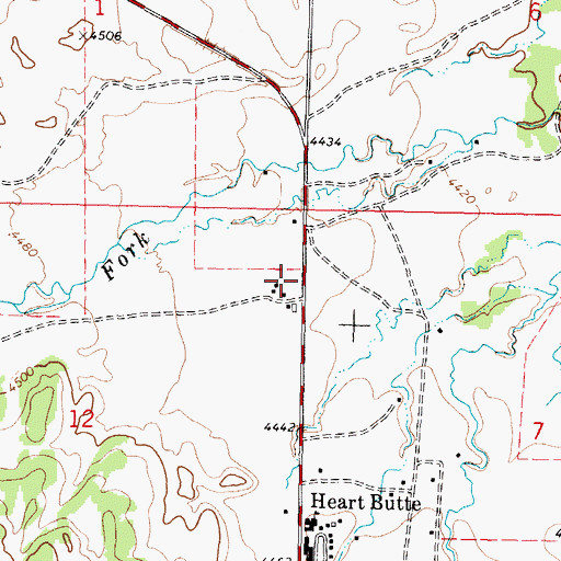 Topographic Map of Heart Butte Post Office, MT