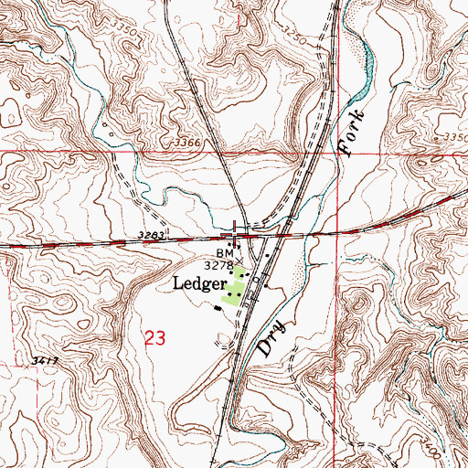 Topographic Map of Ledger Post Office (historical), MT