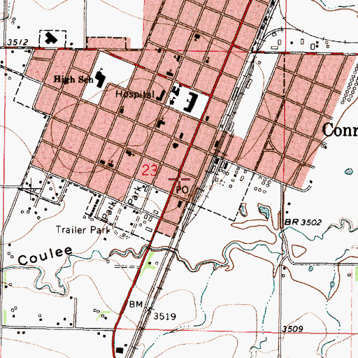 Topographic Map of Conrad Post Office, MT
