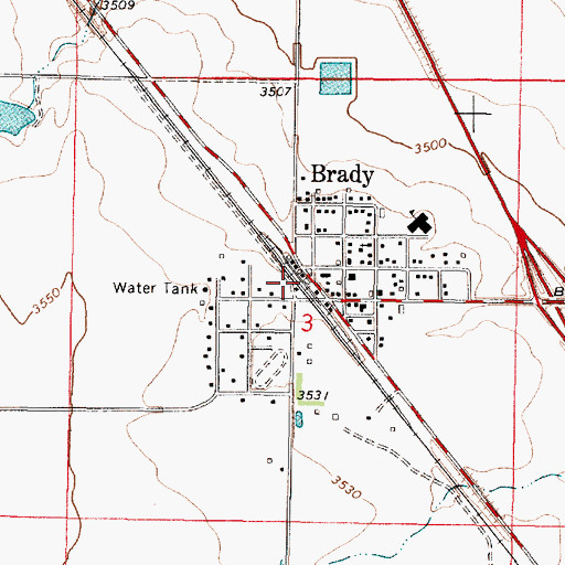 Topographic Map of Brady, MT