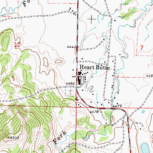 Topographic Map of Heart Butte Public Schools, MT