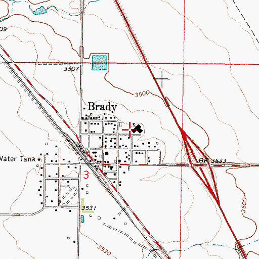 Topographic Map of Brady Public Schools, MT