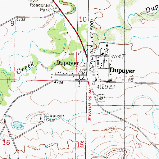 Topographic Map of Dupuyer Post Office, MT