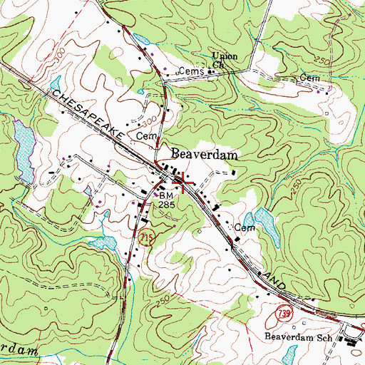 Topographic Map of Beaverdam Depot, VA