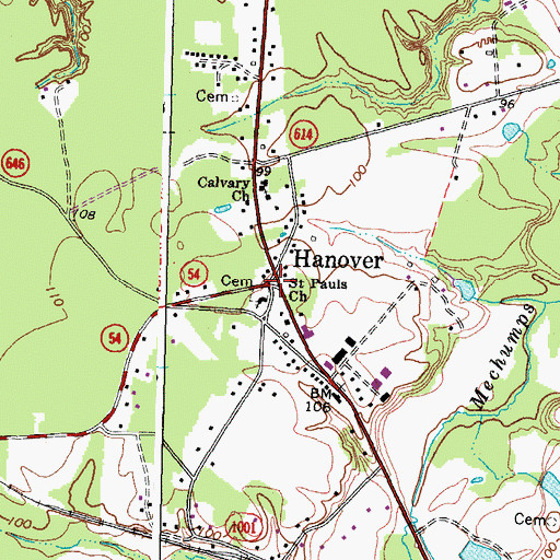 Topographic Map of Hanover County Courthouse Historic District, VA