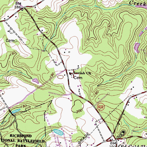 Topographic Map of Beulah Cemetery, VA