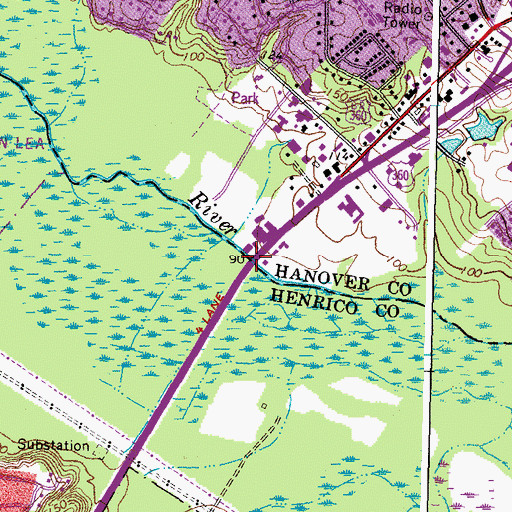 Topographic Map of Ford Bridge (historical), VA